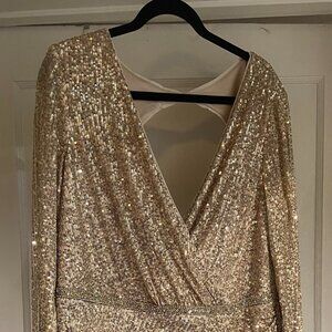 Bronze Sequins Midi Wrap Around Dress - Size 18